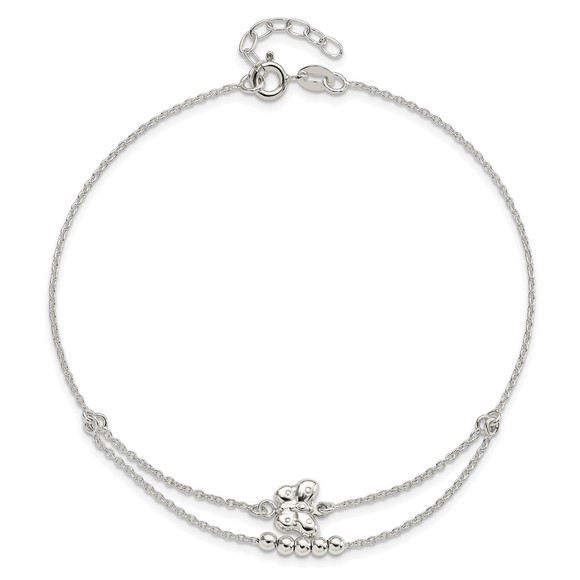 925 Sterling Silver Polished 9" Plus 1" Ext Butterfly Charm Fine Jewelry Anklet - Picture 3 of 3